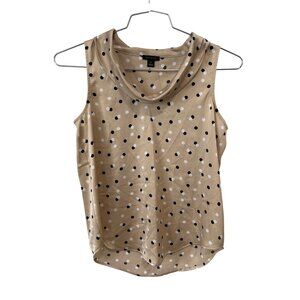 Ann Taylor Cowl Neck Sleeveless Top Size XS Polka Dot Tan Black Neutral Office
